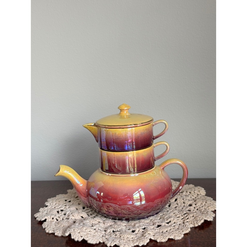 Vintage Royal Winton Grimwades stackable 4-pc tea set luster rainbow art deco